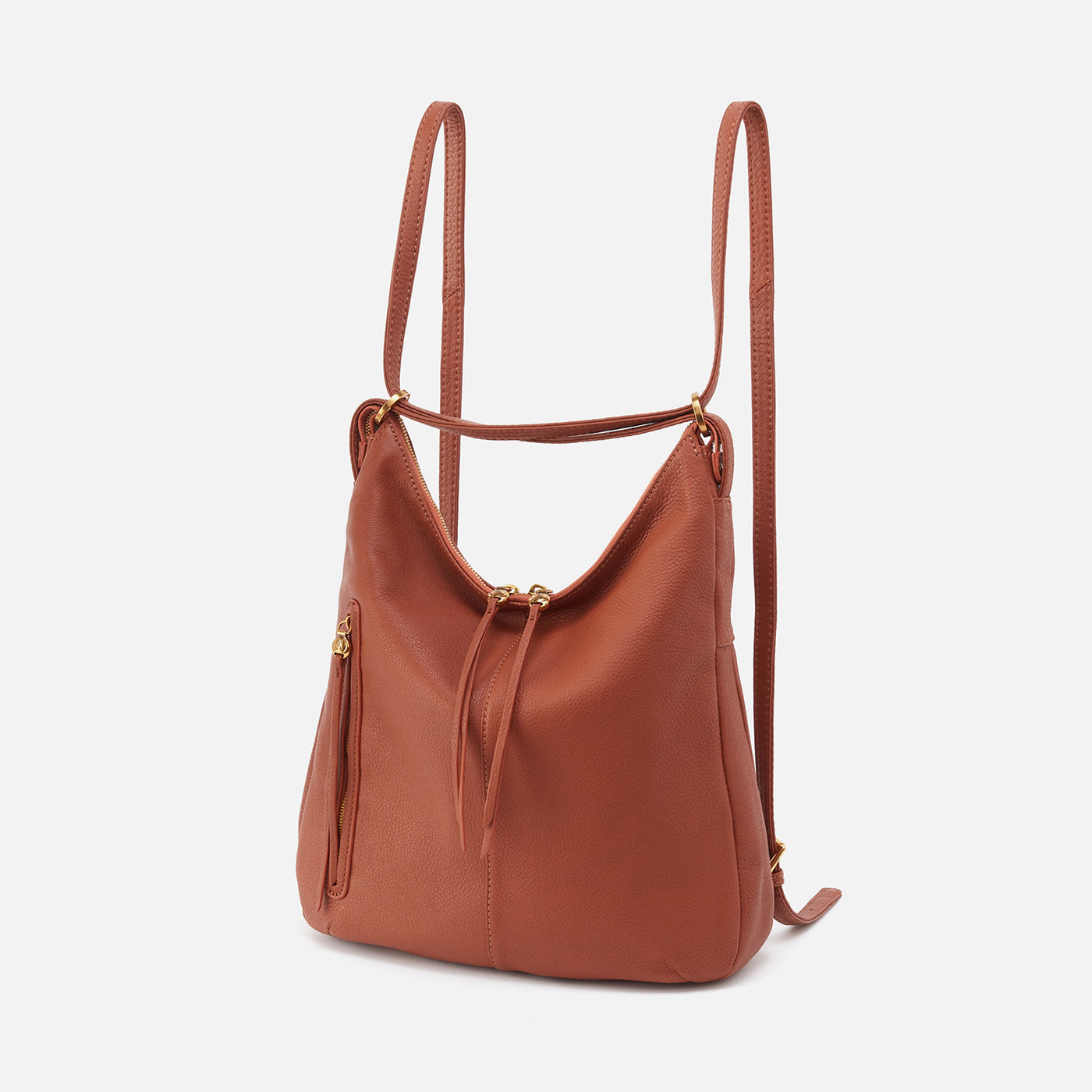 Cognac Brown Leather Convertible Backpack Shoulder Bag - The