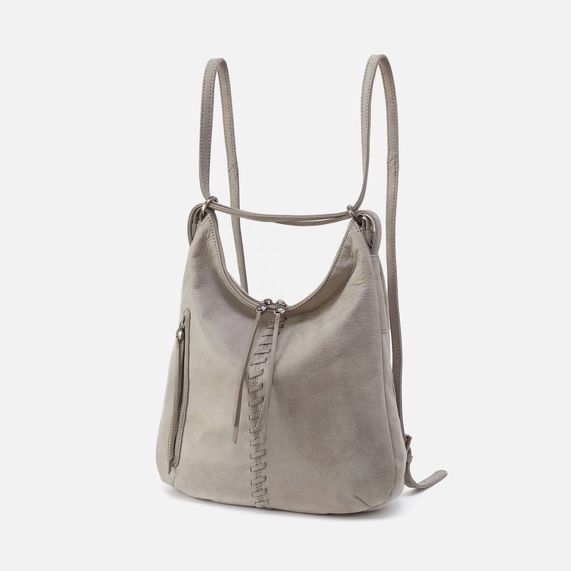 Merrin Convertible Backpack in Metallic Leather - Granite Grey