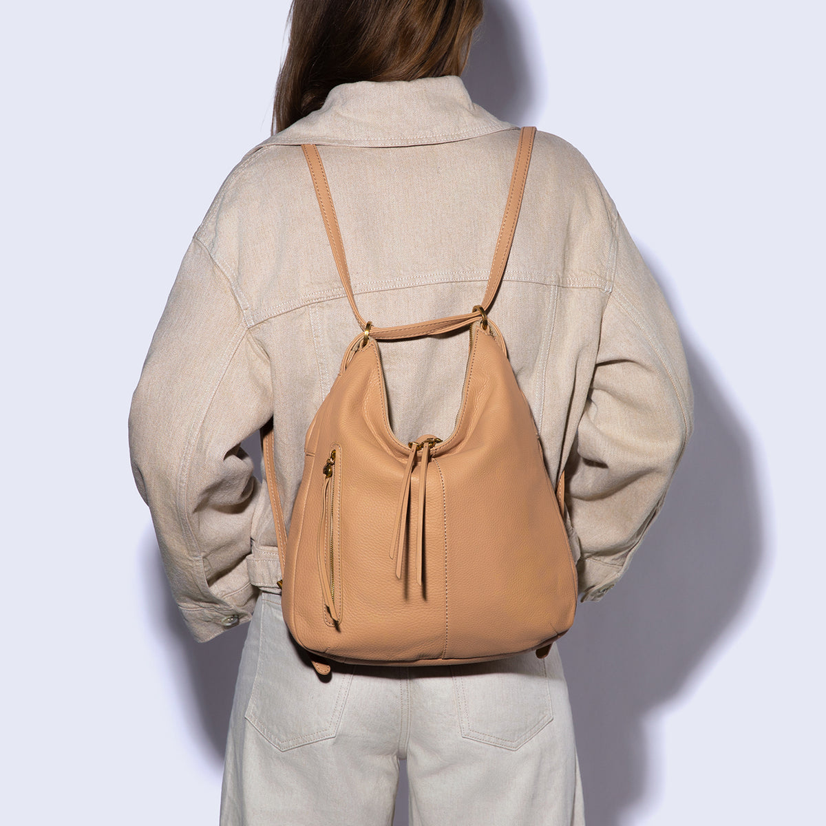 Merrin Convertible Backpack in Pebbled Leather - Sandstorm