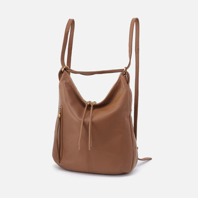 Merrin Convertible Backpack In Pebbled Leather - Timber Brown