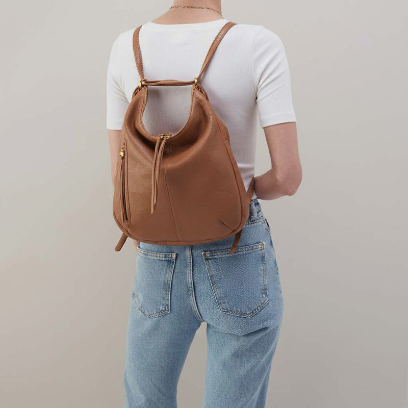 Merrin Convertible Backpack In Pebbled Leather - Timber Brown