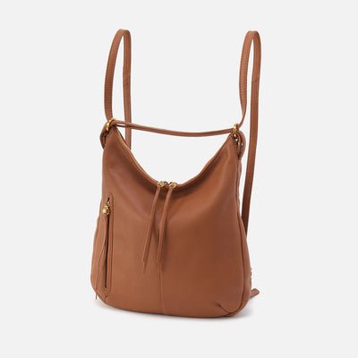 Merrin Convertible Backpack In Pebbled Leather - Warm Honey