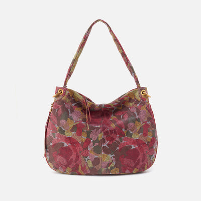 Fern Hobo in Printed Leather - Abstract Foliage