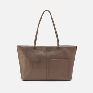 Tripp East-West Tote in Pebbled Metallic Leather - Pewter