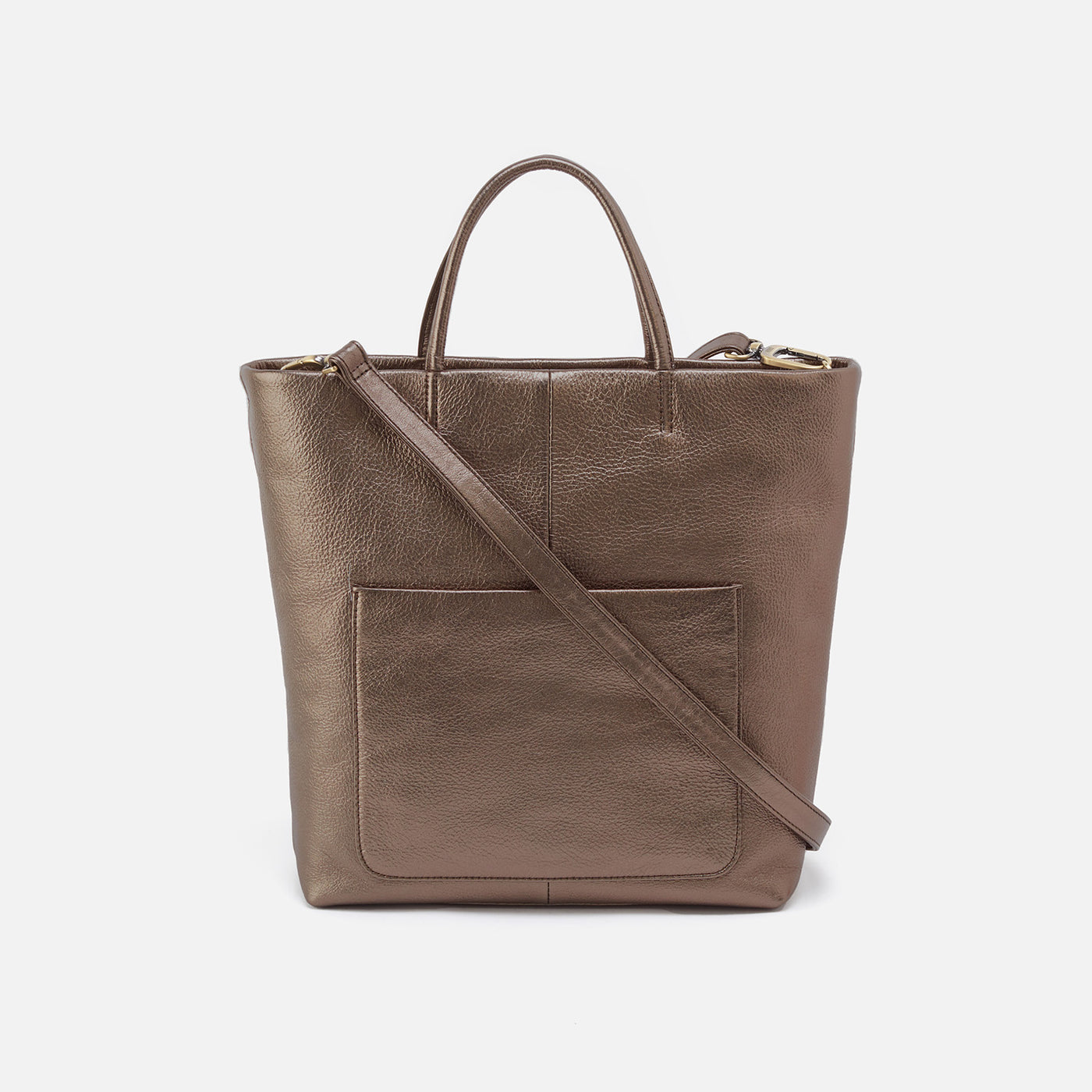Tripp Tote in Pebbled Metallic Leather - Pewter
