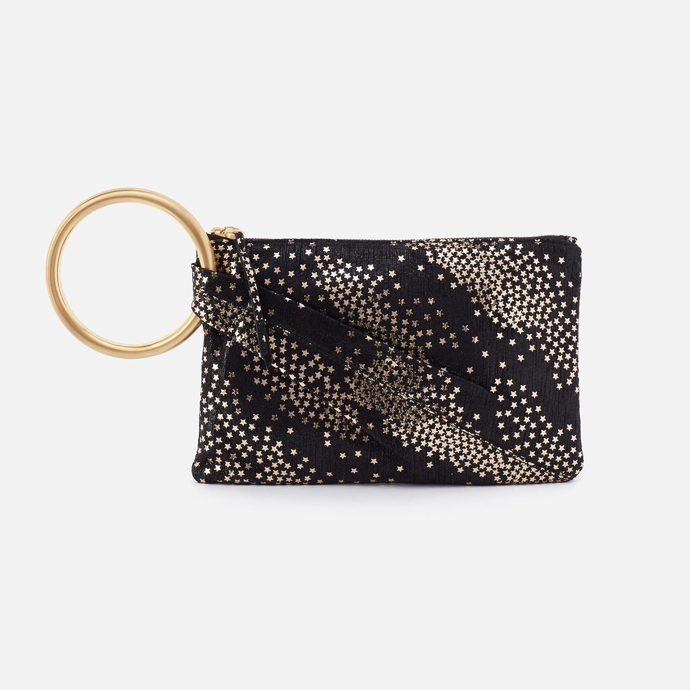 Sheila Hard Ring Clutch in Printed Leather - Shooting Stars
