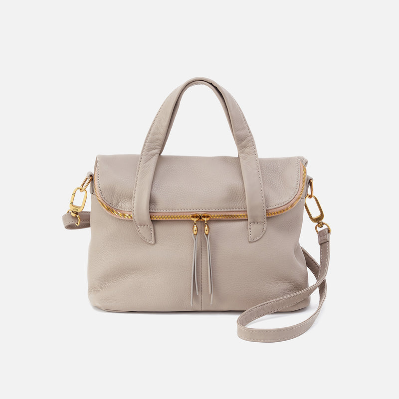 Fern Foldover Satchel in Pebbled Leather - Taupe