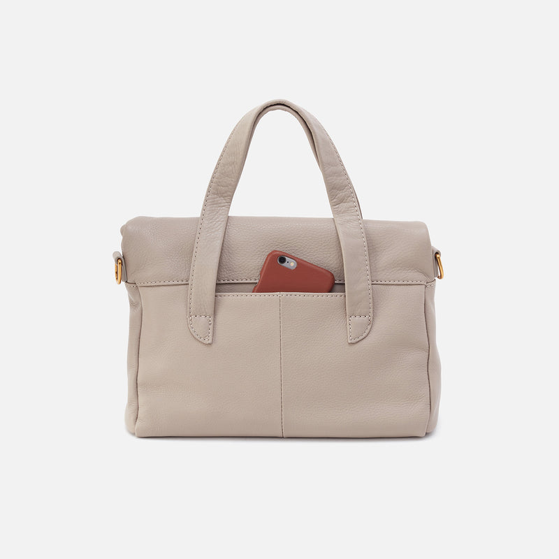 Fern Foldover Satchel in Pebbled Leather - Taupe