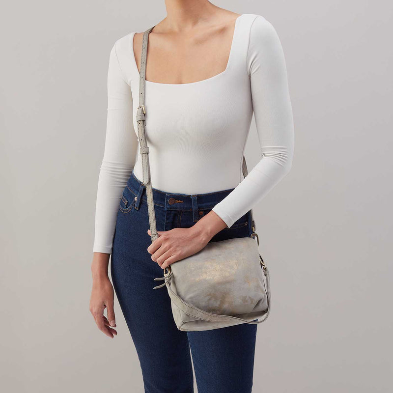 Starr Convertible Shoulder Bag in Nubuck Leather - Golden Granite