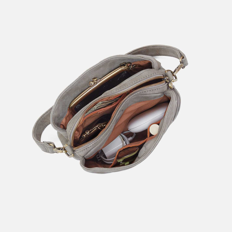 Starr Convertible Shoulder Bag in Nubuck Leather - Golden Granite