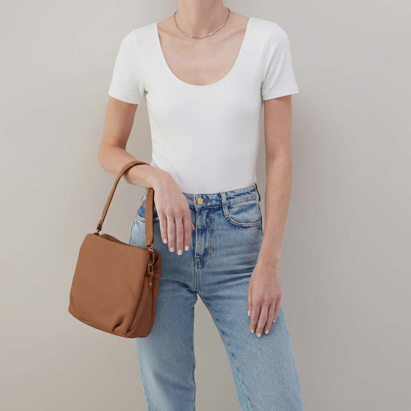 Starr Convertible Shoulder Bag In Pebbled Leather - Timber Brown