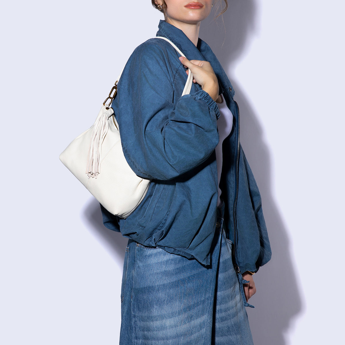 Kori Crossbody Shoulder in Pebbled Leather - Coastal Cloud