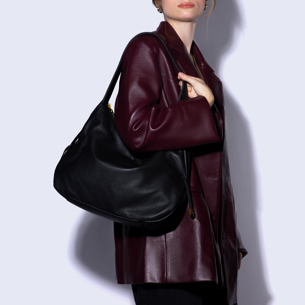 Kori Hobo In Pebbled Leather - Black