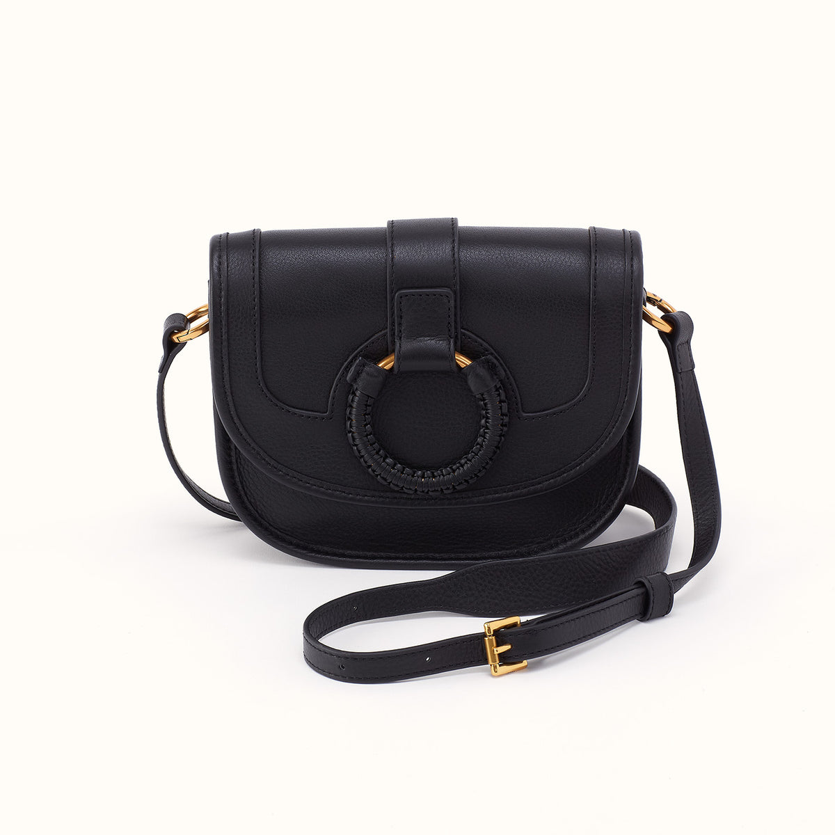 Kiva Small Crossbody in Pebbled Leather - Black- FOL