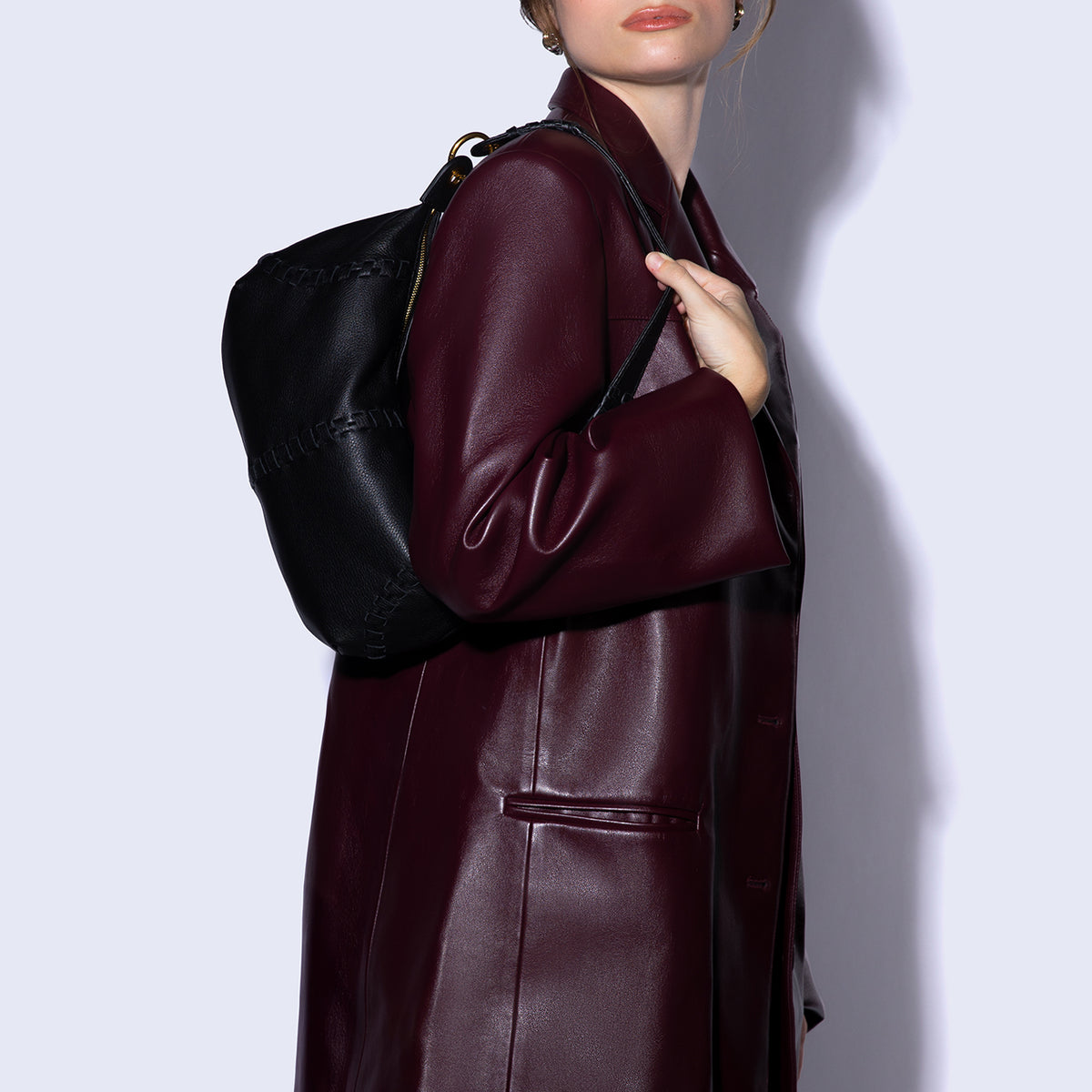 Opal Mini Shoulder In Pebbled Leather - Black