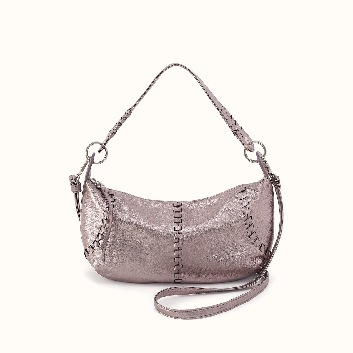 Opal Mini Shoulder in Metallic Leather - Pewter Spur