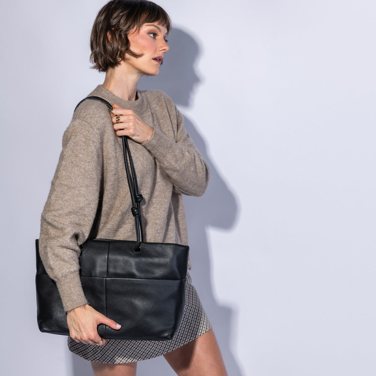 Studio Softie Tote In Pebbled Leather - Black