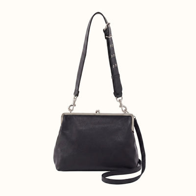 Della Frame Large Shoulder Bag In Pebbled Leather - Black