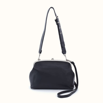 Alba Frame Large Shoulder Bag In Pebbled Leather - Black