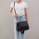 Alba Frame Large Shoulder Bag In Pebbled Leather - Black