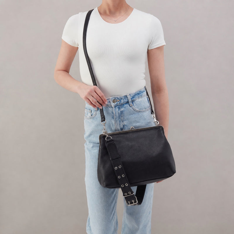 Alba Frame Large Shoulder Bag In Pebbled Leather - Black