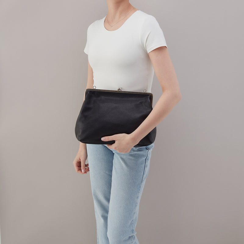 Alba Frame Large Shoulder Bag In Pebbled Leather - Black