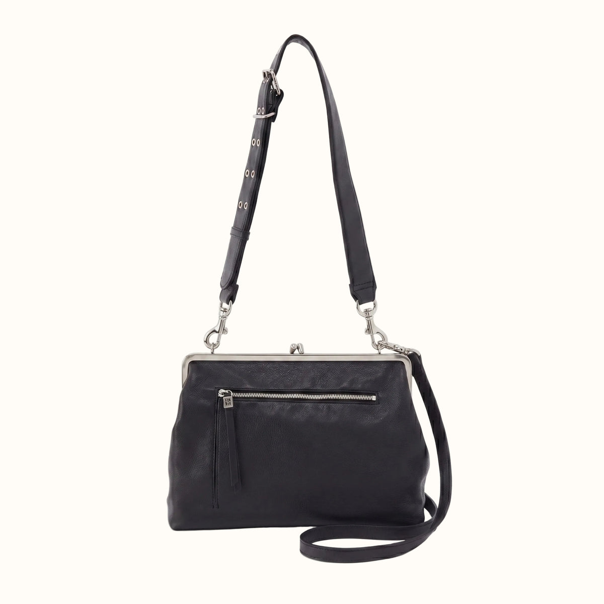 Della Frame Large Shoulder Bag In Pebbled Leather - Black