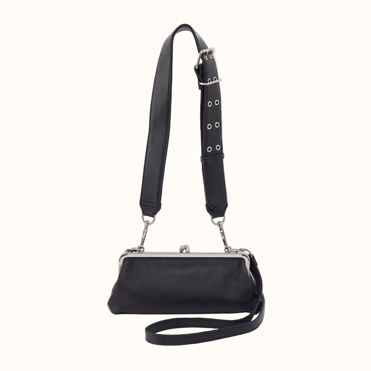 Alba Frame Small Shoulder Bag in Pebbled Leather - Black