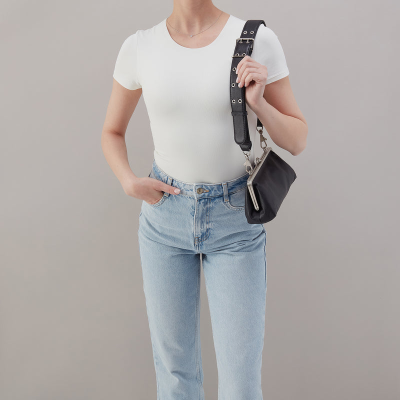 Alba Frame Small Shoulder Bag in Pebbled Leather - Black