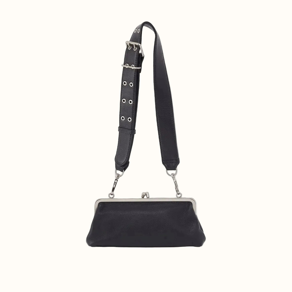 Alba Frame Small Shoulder Bag in Pebbled Leather - Black