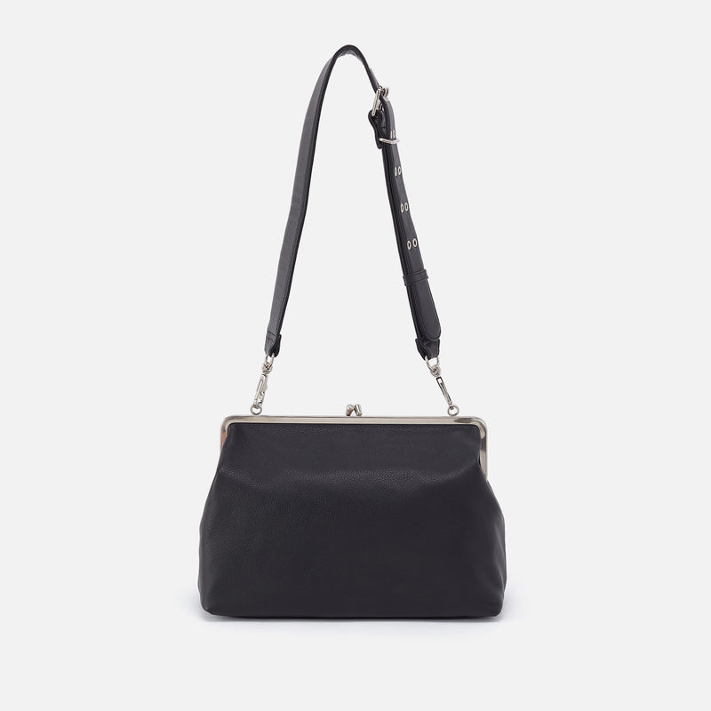 Alba Frame Large Shoulder Bag in Pebbled Leather - Black