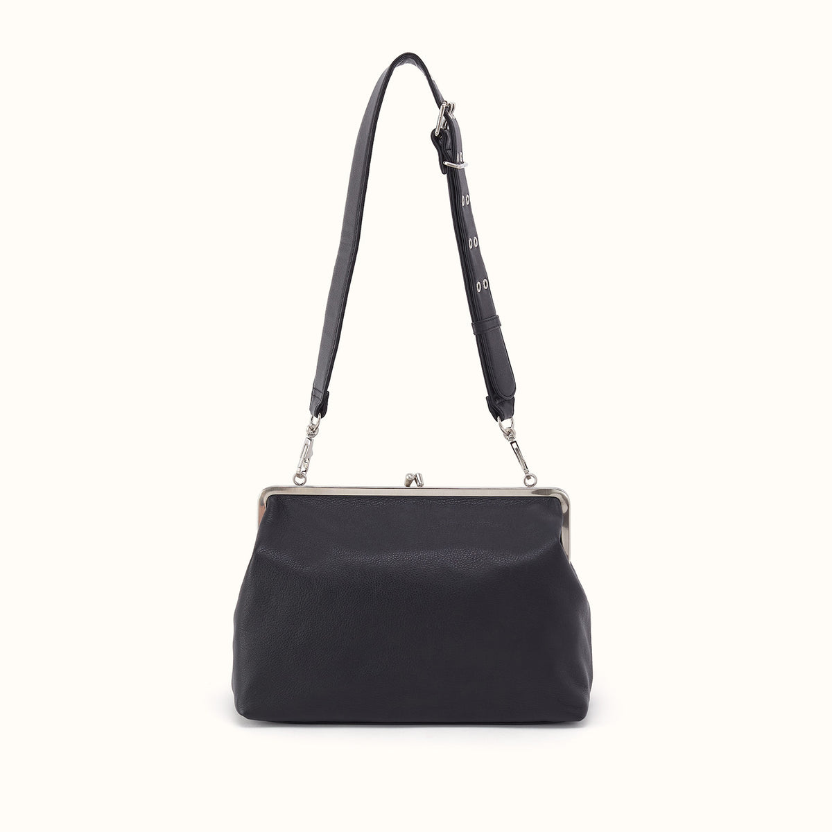 Alba Frame Large Shoulder Bag in Pebbled Leather - Black- FOL