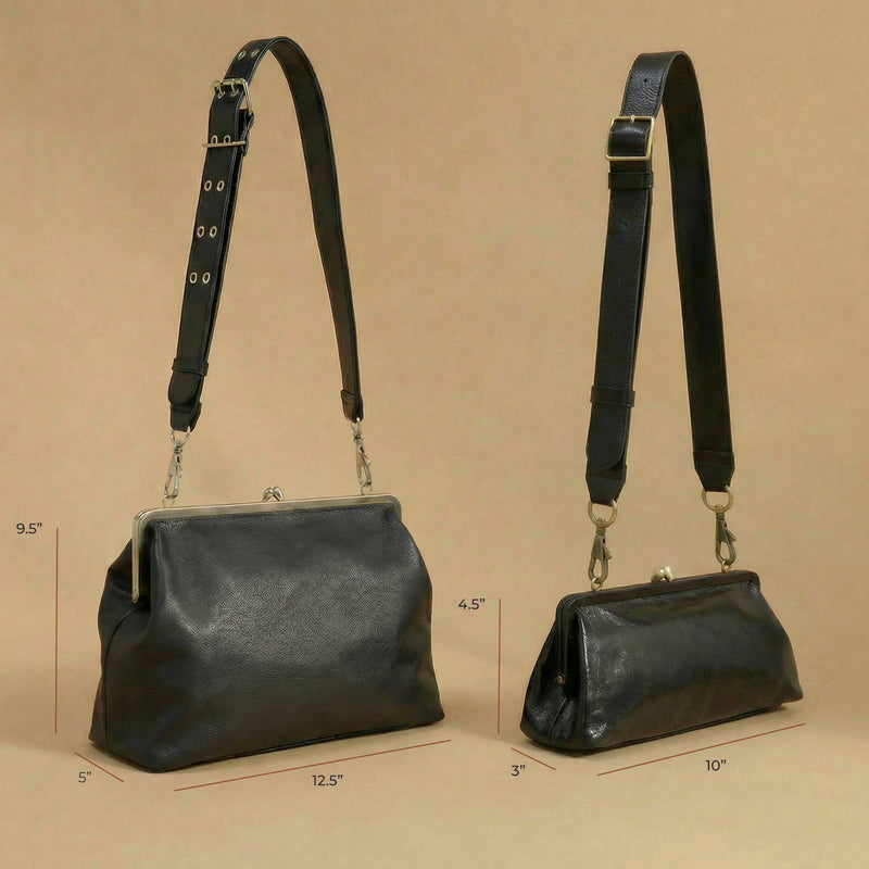 Alba Frame Large Shoulder Bag in Pebbled Leather - Black