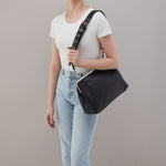 Alba Frame Large Shoulder Bag in Pebbled Leather - Black