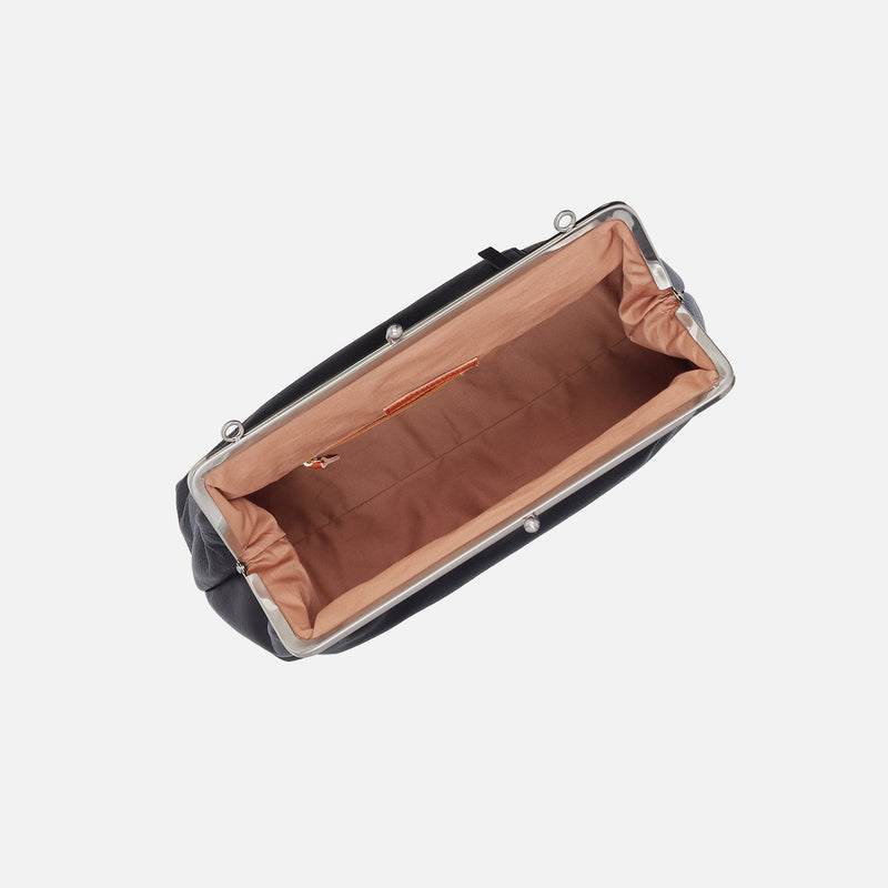 Alba Frame Large Shoulder Bag in Pebbled Leather - Black