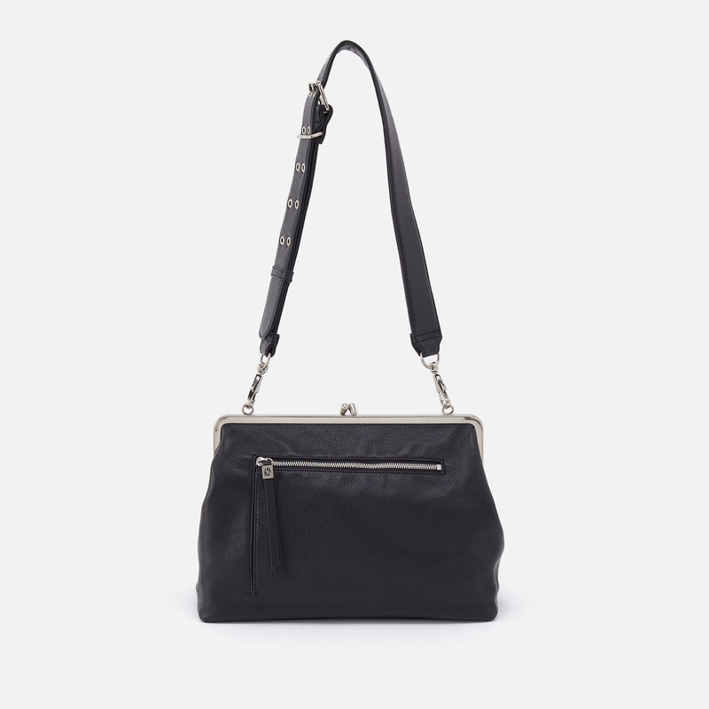 Alba Frame Large Shoulder Bag in Pebbled Leather - Black