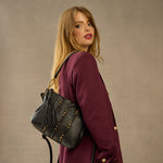 Kori Crossbody in Pebbled Leather - Black With Studs