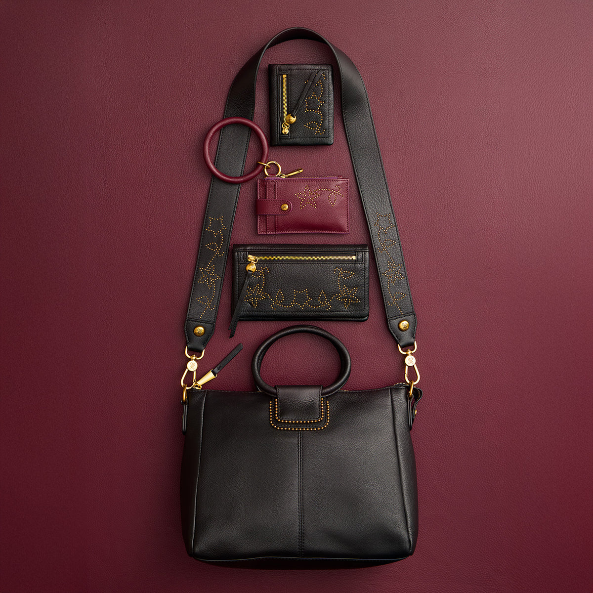 Ring Credit Card Wristlet in Pebbled Leather - Mulberry Glaze