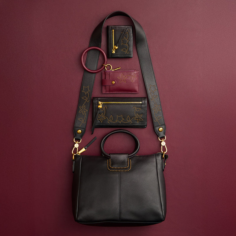 Lumen Continental Wallet in Pebbled Leather - Black With Studs