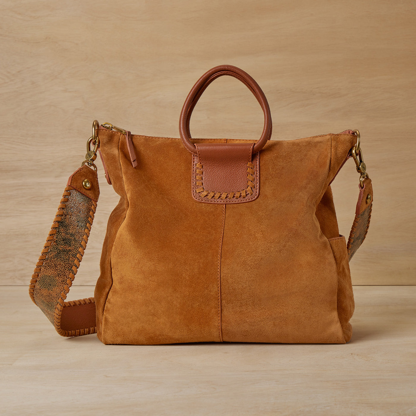Sheila Large Satchel in Suede With Whipstitch - Cognac