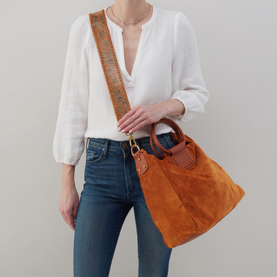 Sheila Large Satchel in Suede With Whipstitch - Cognac