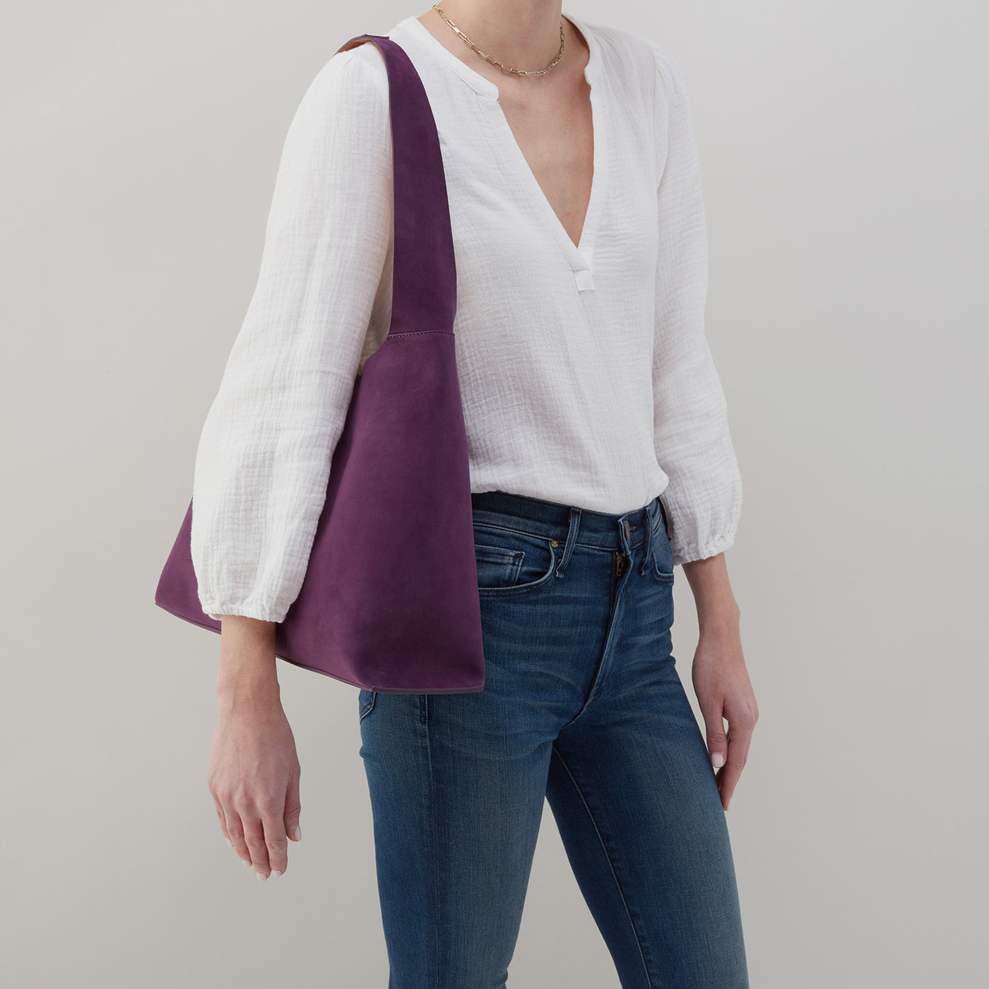 Joni Large Shoulder Bag in Bonded Suede - Viola