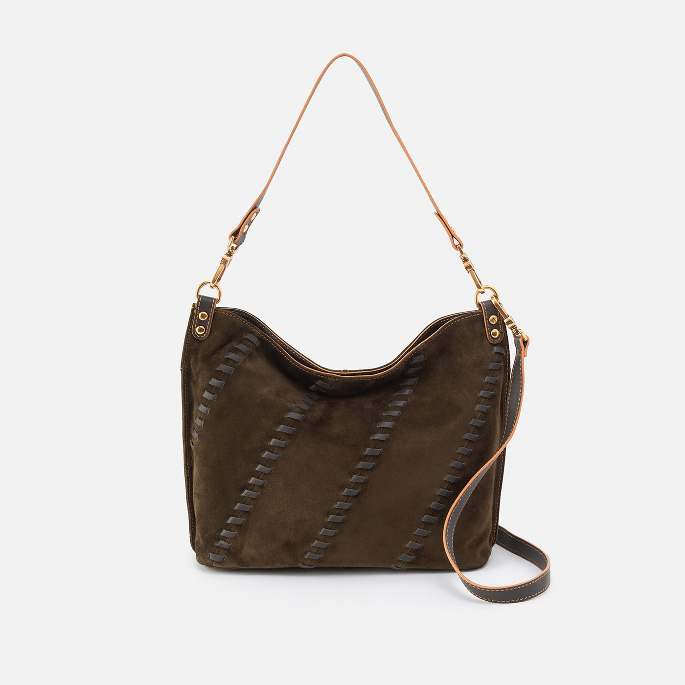 Pier Shoulder Bag in Suede With Whipstitch - Herb
