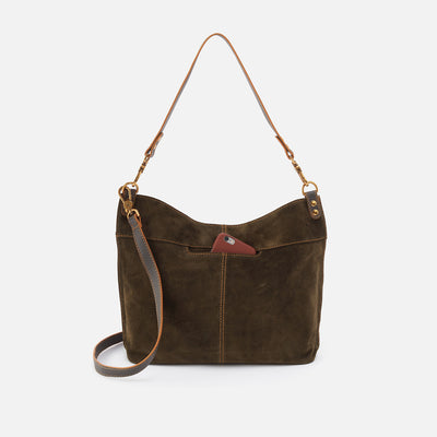 Pier Shoulder Bag in Suede With Whipstitch - Herb