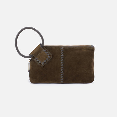 Sable Wristlet in Suede With Whipstitch - Herb