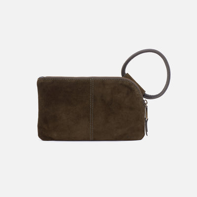 Sable Wristlet in Suede With Whipstitch - Herb