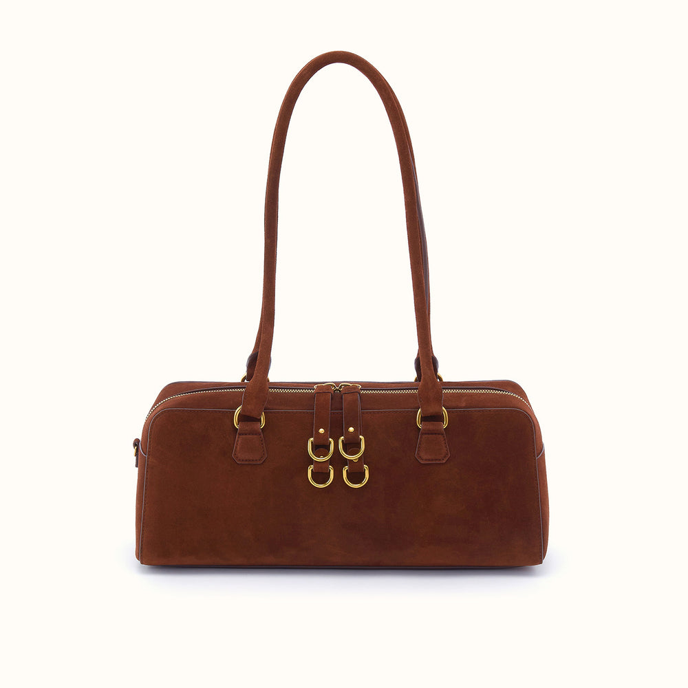 Sadie Satchel In Suede Leather - Chocolate