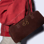 Sadie Satchel In Suede Leather - Chocolate