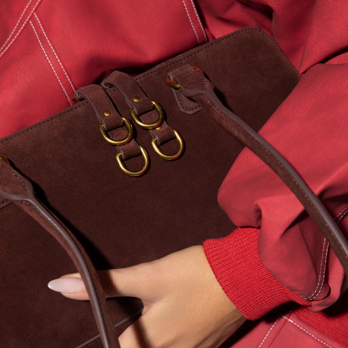 Sadie Satchel In Suede Leather - Chocolate