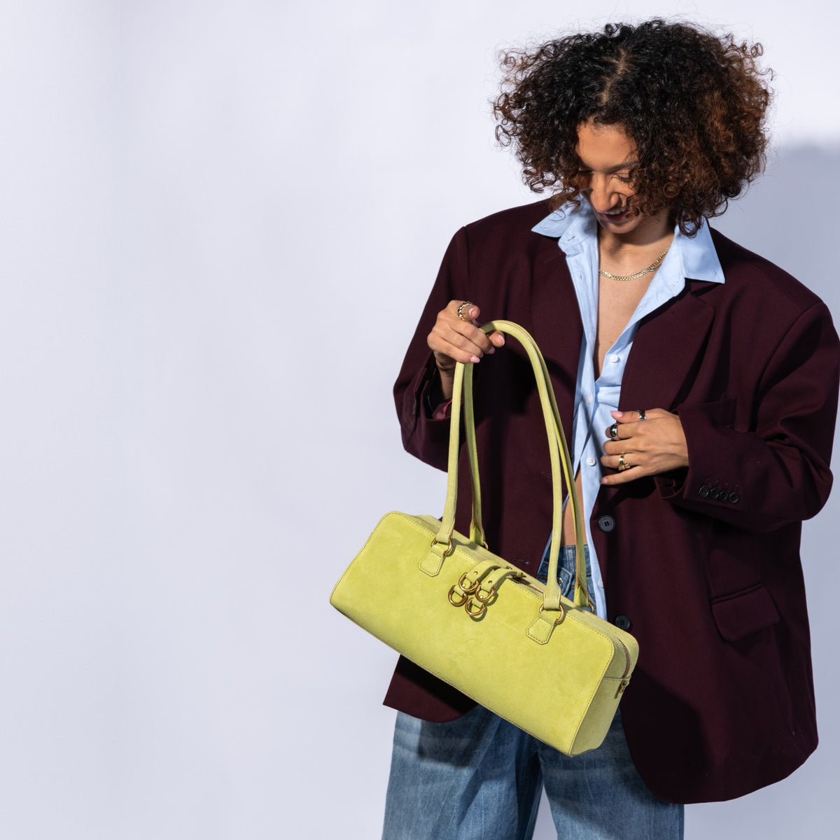 Sadie Satchel in Suede Leather - Limelight